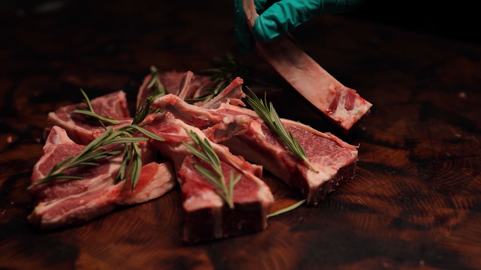 Lamb chops with rosemary on the block