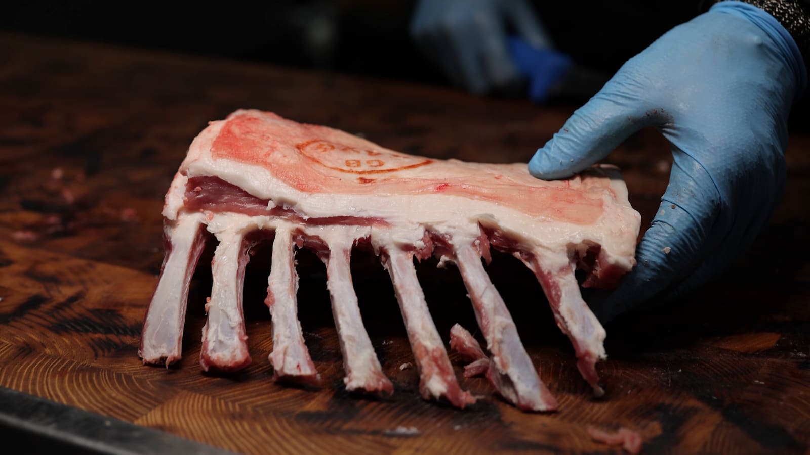 A French-trimmed rack of lamb on the block