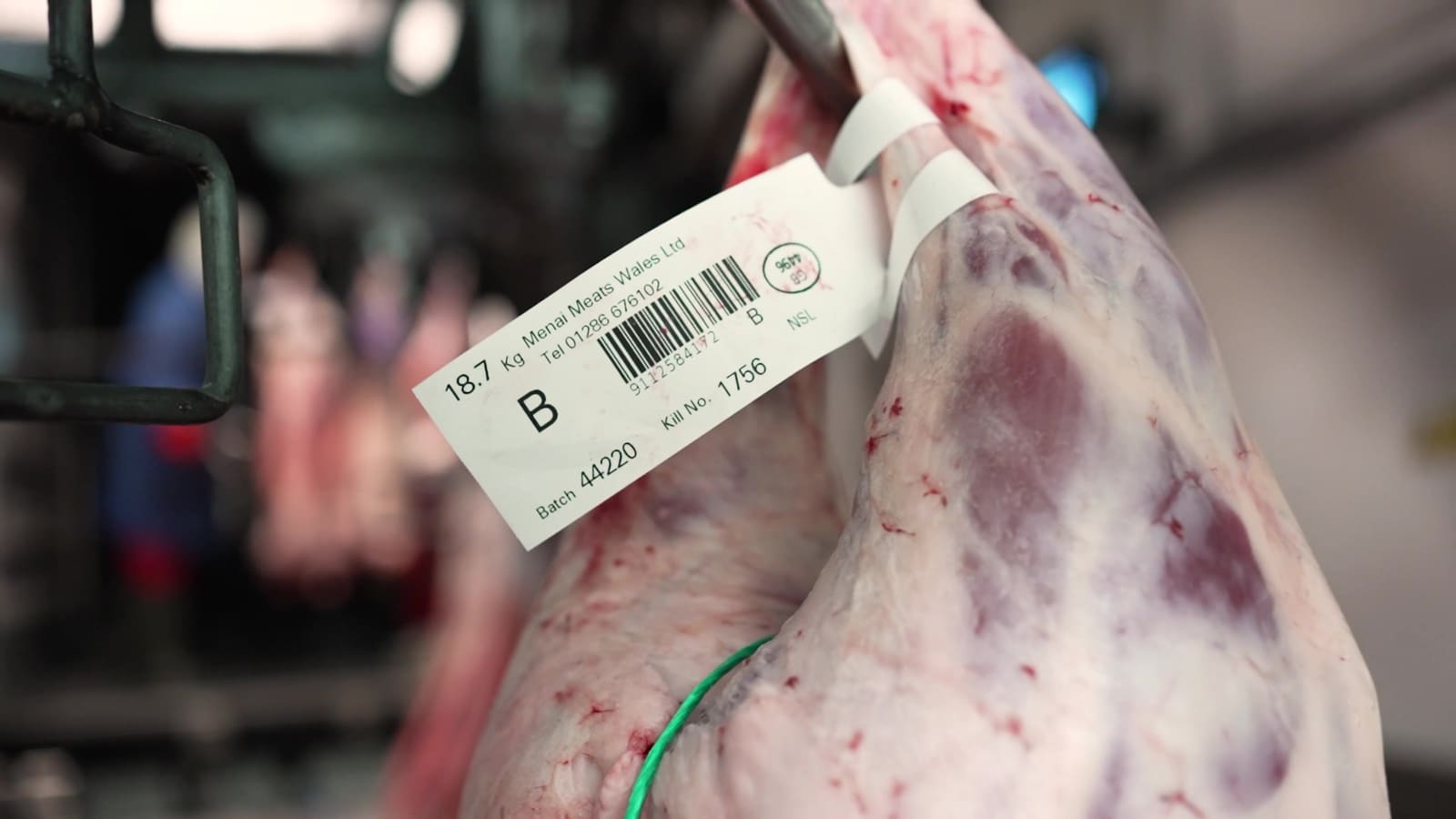 A carcass tag showing weight, grade and barcode